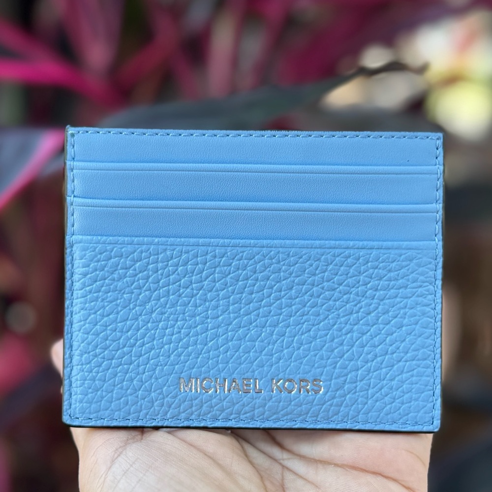 Michael Kors Jet Set Cooper Tall Card Case Leather Wallet Light Sky